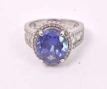 Purple and White Crystal Ring in Sterling Silver