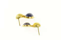 18K Yellow Gold Ornate Lapis Lazuli Textured Door Knocker Earrings