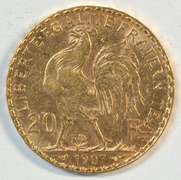 Blazing Gem BU 1907 France 20 Francs Gold 'Rooster'