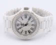 Hidalgo White Ceramic Roman Dial Diamond Bezel Watch