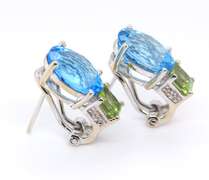 Romantic White Gold Blue Topaz, Peridot and Diamond Earrings