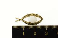 14K Yellow Gold Natural Opal Ornate Scroll Filigree Navette Pendant