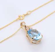 Favorite Yellow Gold Blue Topaz & Diamond Pendant on Chain