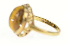 10K Yellow Gold Oval Carved Tiger's Eye Scarab Statement Ring