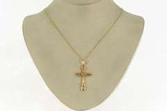 18K Yellow Gold Art Deco Ornate Cross Christian Classic Symbol Pendant