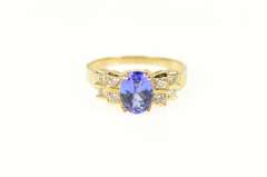 14K Yellow Gold Oval Simulated Sapphire CZ Statement Ring