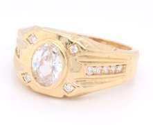 Men's Oval Shaped CZ Ring in Yellow Gold