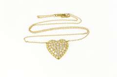 18K Yellow Gold 2.28 Ctw Pave Diamond Heart Love Chain Necklace