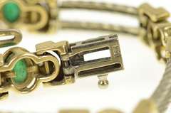 14K Yellow Gold Two Tone Emerald Diamond Twist Bar Link Bracelet