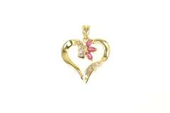 14K Yellow Gold Marquise Ruby Diamond Curvy Heart Love Pendant