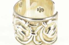Sterling Silver Elaborate Scroll Design Floral Wide Cuff Bracelet