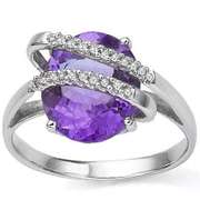 3 1/5 CT AMETHYST & DIAMOND 925 STERLING SILVER RING