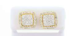 Sparkling Diamond Cluster Earrings with 14k Yellow Gold edged with triple set Diamonds