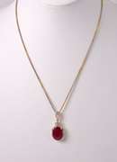 Incredible 11.10CTS Ruby and 0.14CTW Diamonds Pendant Necklace in Gold Plated Sterling Silver