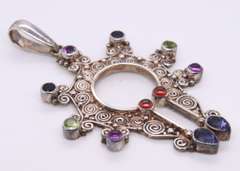 Vintage Sterling Silver Signed Gemstone Pendant