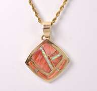 Beautiful Coral and Opal Pendant Necklace in 14K Yellow Gold