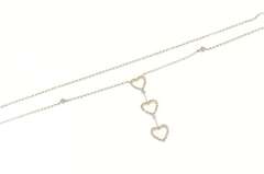 14K White Gold Diamond Tiered Heart Love Symbol Chain Link Necklace