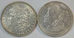 Pair or flashy-white Morgan Silver Dollars from 1885 & 1886