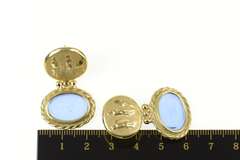 14K Yellow Gold Blue Glass Horse Rider Door Knocker Dangle Earrings