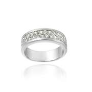 Sterling Silver Two Row CZ Wedding Band Ring
