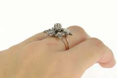 14K Yellow Gold Retro Diamond Flower Snow Flake Cocktail Ring