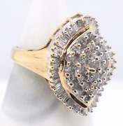 Dazzling Yellow Gold Baguette and RBC Diamond Cluster Ring