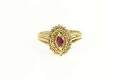 14K Yellow Gold Marquise Ruby Diamond Halo Engagement Ring