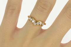 14K Yellow Gold Chevron Curved Classic CZ Wedding Band Ring