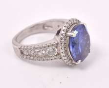 Purple and White Crystal Ring in Sterling Silver