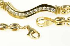 14K Yellow Gold 0.39 Ctw Diamond Wavy Bar Chain Link Bracelet
