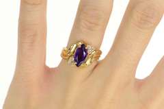 14K Yellow Gold Marquise Amethyst Diamond Cluster Bypass Ring