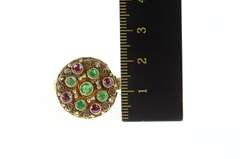 18K Yellow Gold Ruby Emerald Etruscan Revival Elaborate Ring