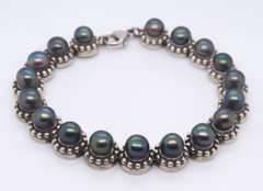 Vintage Sterling Silver Black Pearl Bracelet