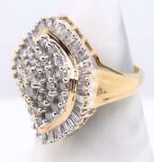 Dazzling Yellow Gold Baguette and RBC Diamond Cluster Ring