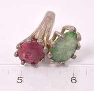 Elegant Vintage Ruby and Emerald Ring in Sterling Silver