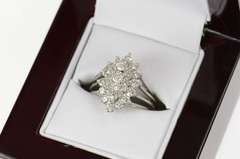 14K White Gold 0.94 Ctw Diamond Retro Cluster Statement Ring