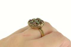 18K Yellow Gold Ruby Emerald Etruscan Revival Elaborate Ring