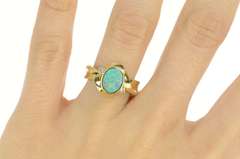 14K Yellow Gold Oval Black Opal Diamond Accent Bypass Ring