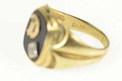 10K Yellow Gold Onyx D Monogram Letter Initial Diamond Ring
