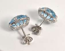 Nice Bleu Topaz & Diamond Earrings in 14K WG
