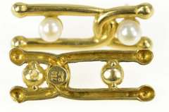 18K Yellow Gold Pearl Ornate Retro Criss Cross Drop Earrings