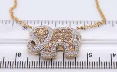 Charming Yellow Gold Champagne and White Diamond Elephant Pendant on Chain