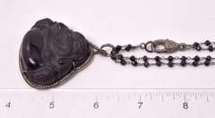 Fantastic Rare Jadeite Black Jade and Diamond Pendant with Beaded Black Spinel Necklace in Gold Plated Sterling Silver