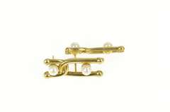 18K Yellow Gold Pearl Ornate Retro Criss Cross Drop Earrings