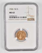 MS62 1926 $2.50 Indian Head Gold Quarter Eagle - Graded NGC