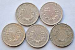 5 Sharp Raw 1883 Rackateer Nickels