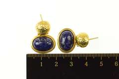 18K Yellow Gold Ornate Lapis Lazuli Textured Door Knocker Earrings