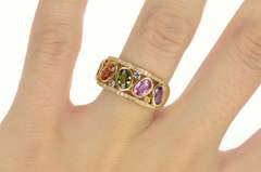 14K Yellow Gold Effy Amethyst Citrine Peridot Diamond Band Ring