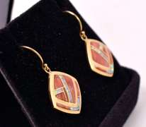Darling Dangling Coral and Opal Earrings in Signed 14K Yellow Gold