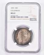 MS63 1893 Columbian Commemorative Half Dollar - Graded NGC